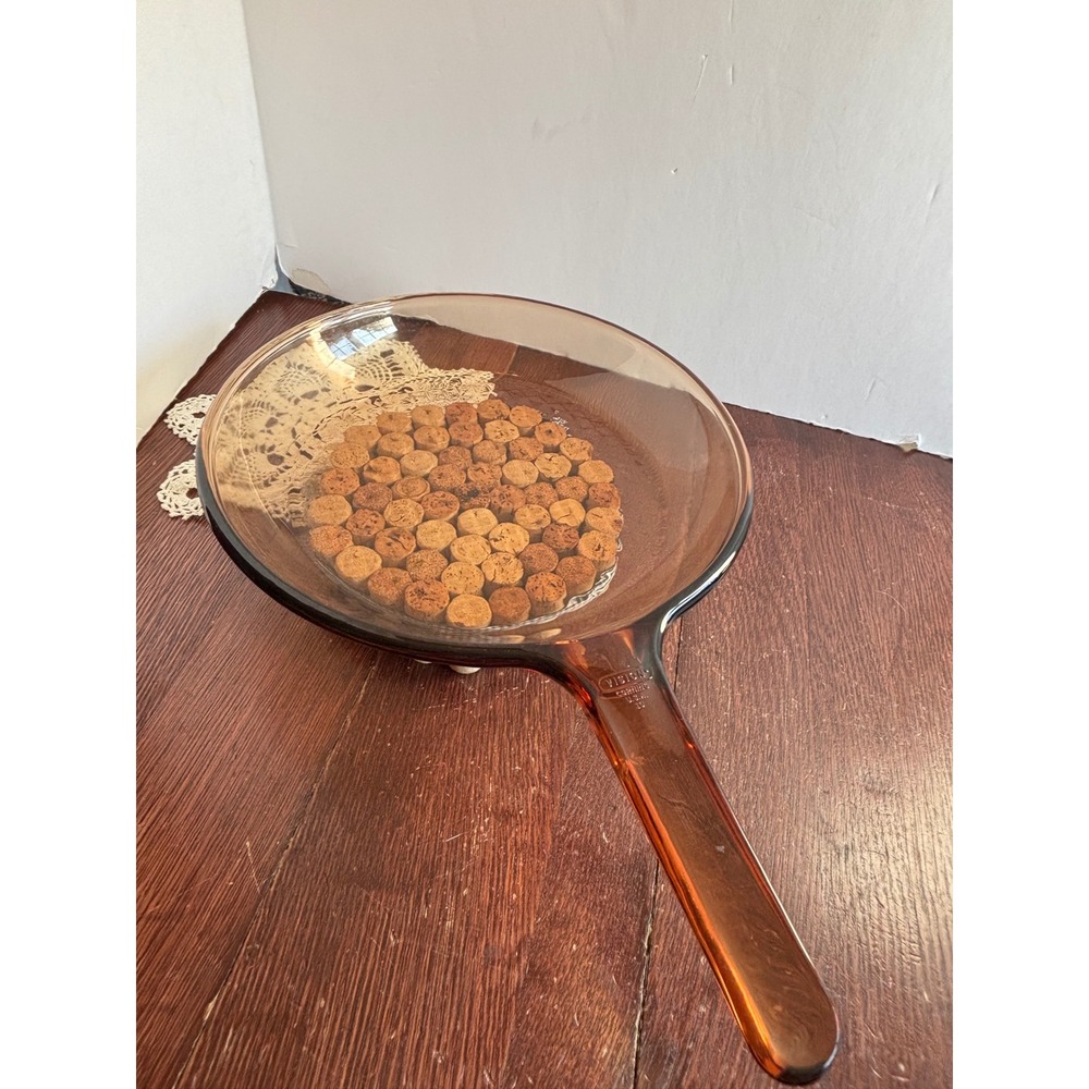 Visions Corning Amber Glass Skillet 10 Inch Waffle Bottom Frying Pan USA Made